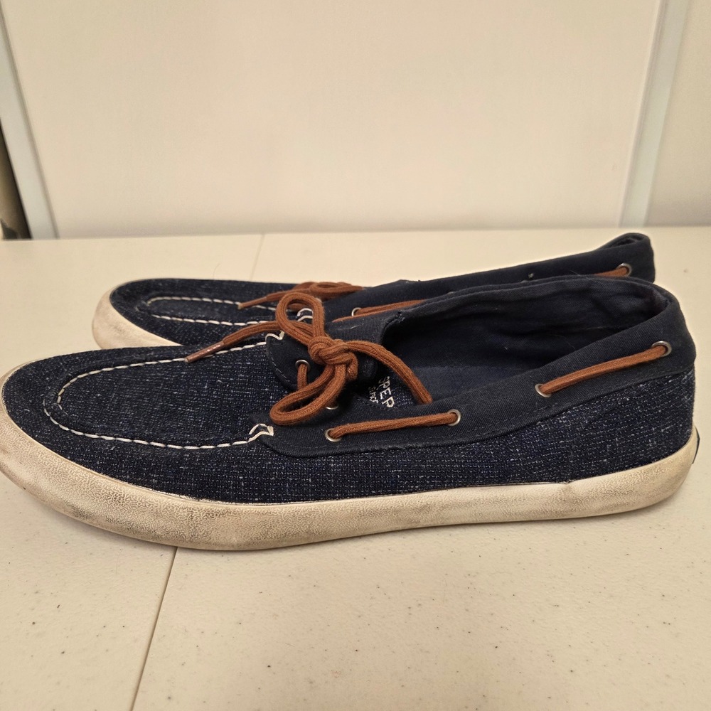Sperry Top-Sider Bahama II Mens 12 Navy Blue Denim Boat Shoe Sneakers STS16442